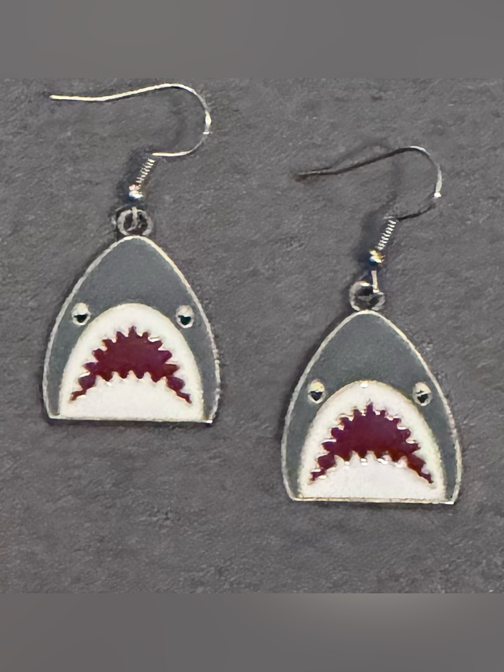 Women’s Shark Dangle Earrings in Gray & Red